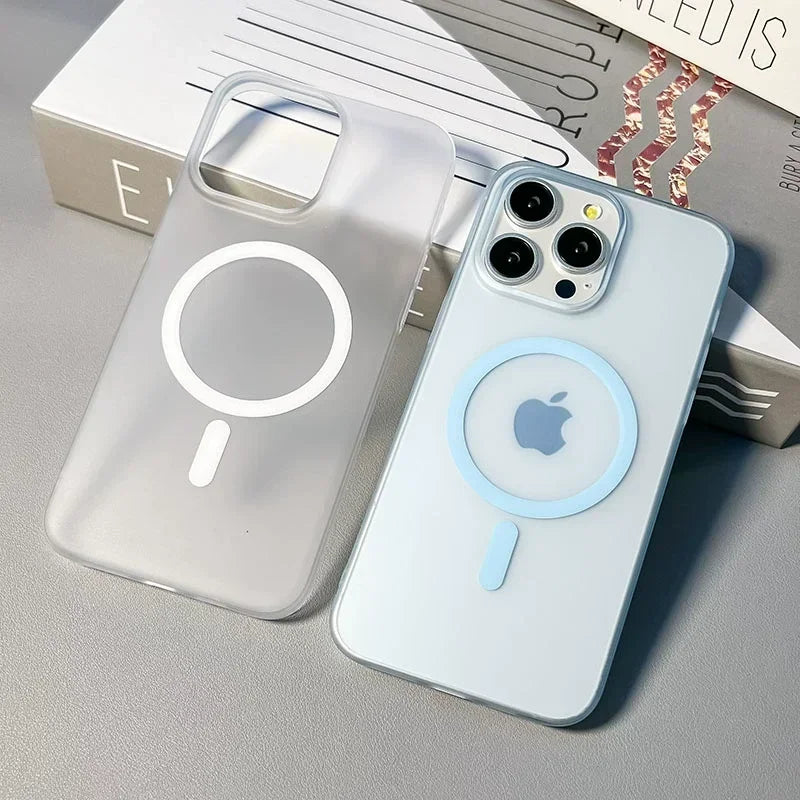 "MagShield ultra slim matte MagSafe iPhone case – anti-fingerprint translucent finish with magnetic alignment"