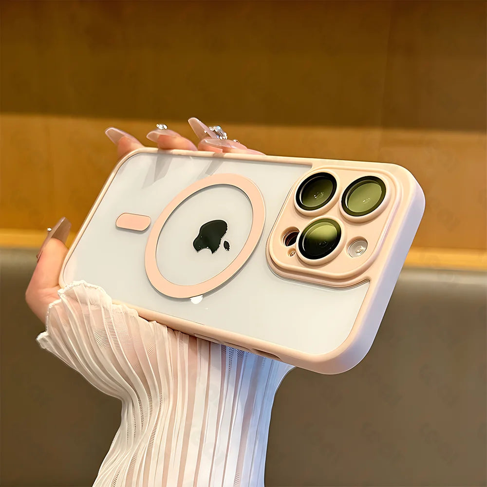 "Frost matte MagSafe iPhone case – back view highlighting magnetic ring and full edge protection"