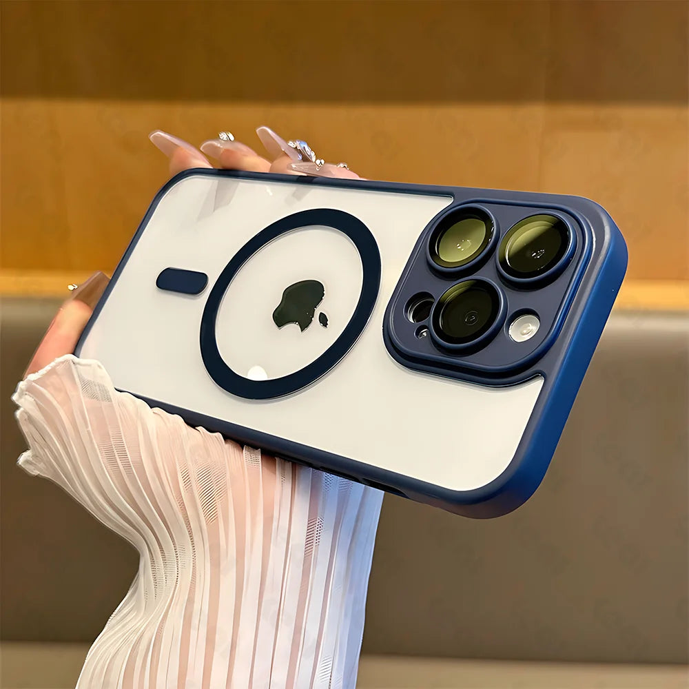 "Frost matte MagSafe iPhone case – angled view highlighting slim edges and anti-fingerprint matte finish