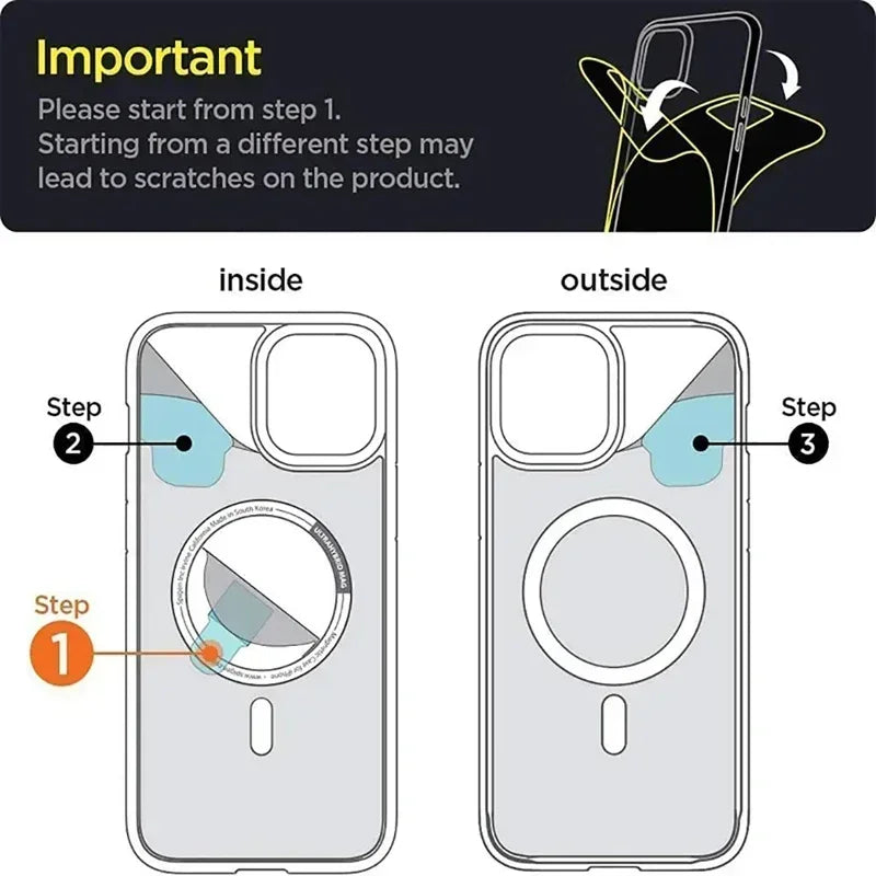 "MagShield clear iPhone case with MagSafe support, showcasing slim profile and minimalist design"
