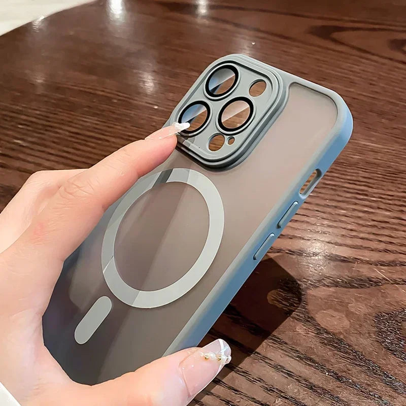 Close-up of MagLux Frost Matte iPhone Case – Anti-fingerprint frosted texture and MagSafe ring
