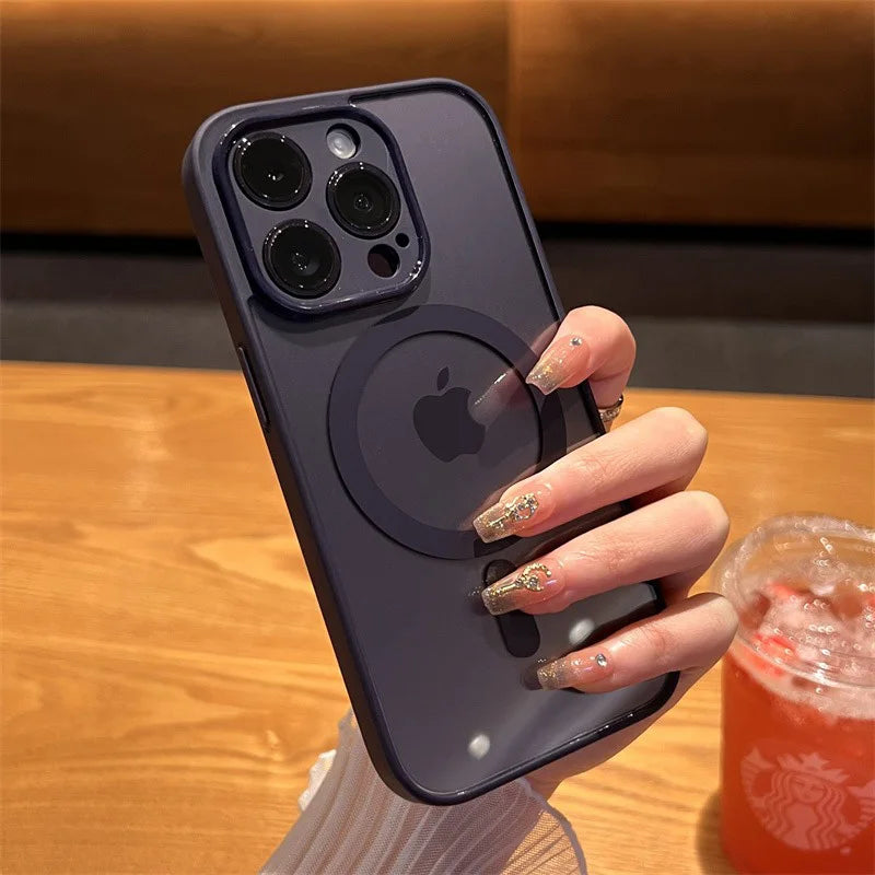 "Frost matte MagSafe iPhone case – back view showing anti-fingerprint finish and full camera protection"

