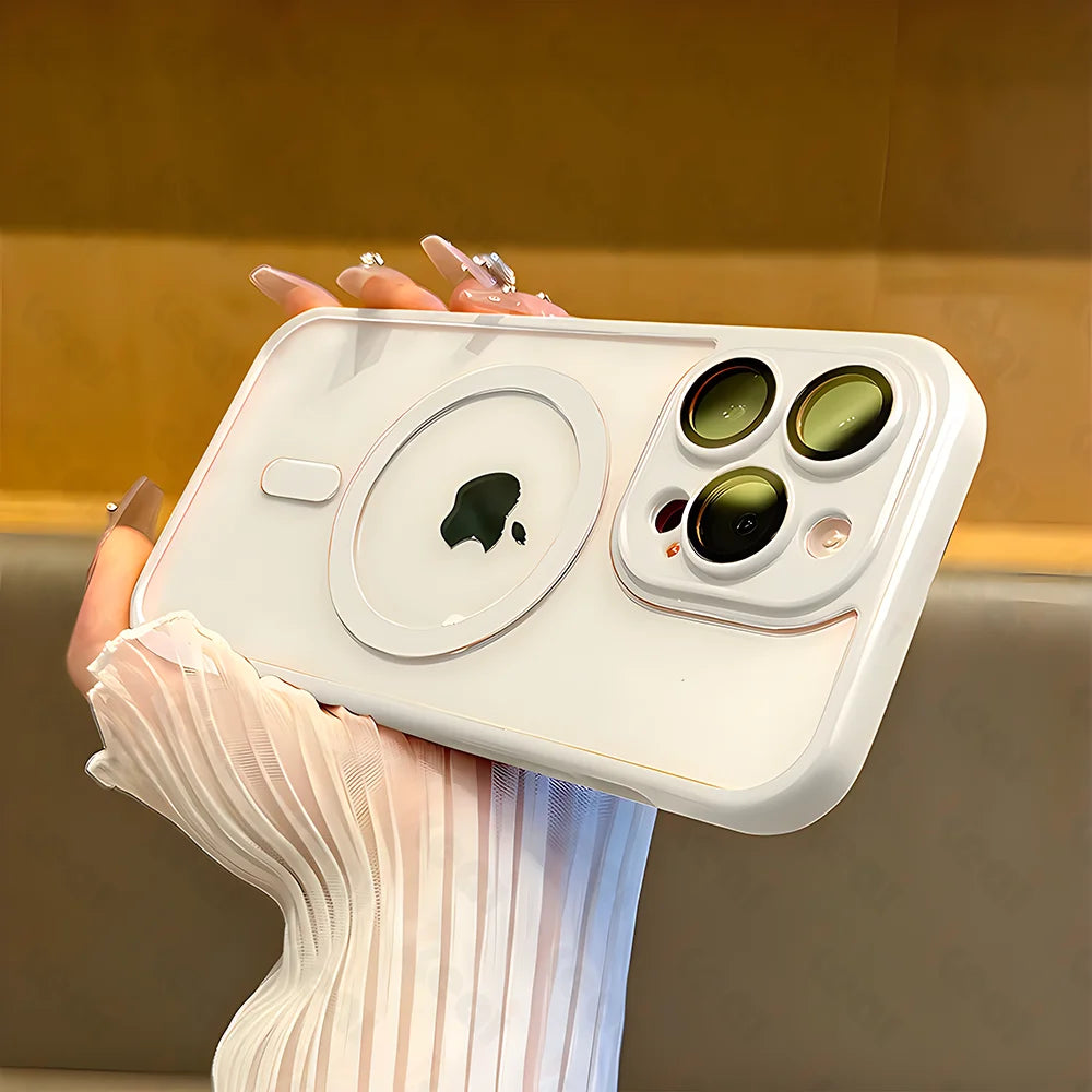
"Frost matte MagSafe iPhone case – front view showing slim protective design and matte translucent finish"

